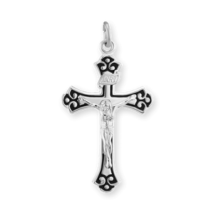 ITI NYC Trefoil Cross Pendant with Black Detail in Sterling Silver