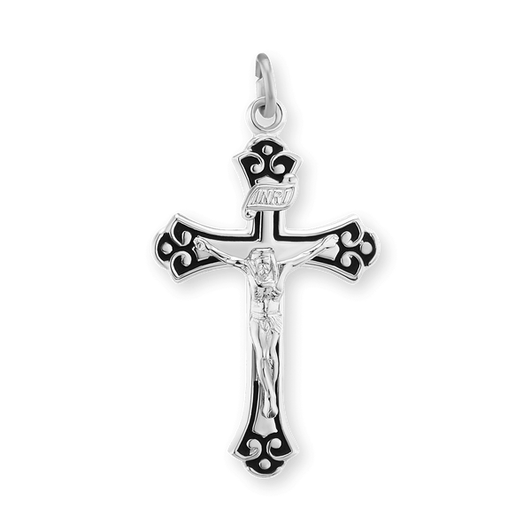 ITI NYC Trefoil Cross Pendant with Black Detail in Sterling Silver