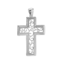 Load image into Gallery viewer, ITI NYC Filigree Scroll Cross Pendant in Sterling Silver
