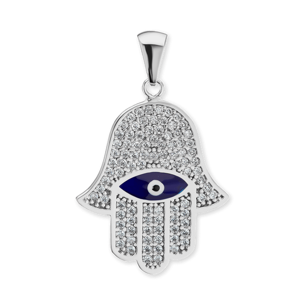 ITI NYC Hamsa Pendant with Evil Eye in Sterling Silver
