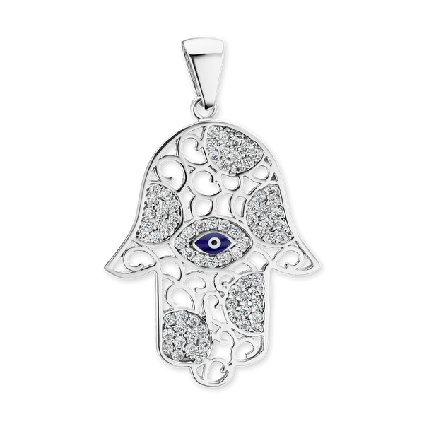ITI NYC Hamsa Pendant with Evil Eye in Sterling Silver