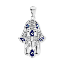 Load image into Gallery viewer, ITI NYC Hamsa Pendant with Evil Eye in Sterling Silver
