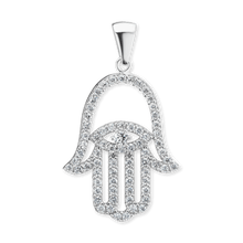 Load image into Gallery viewer, ITI NYC Hamsa Pendant with Evil Eye in Sterling Silver
