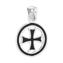 Load image into Gallery viewer, ITI NYC Pattee Cross Pendant Medallion with Black Enamel in Sterling Silver
