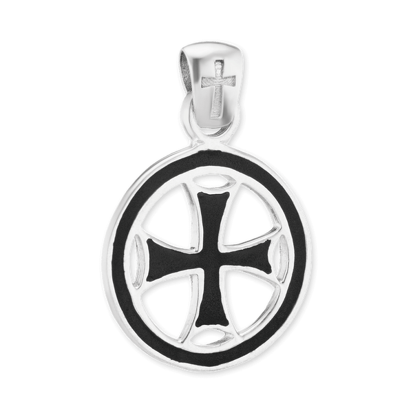 ITI NYC Pattee Cross Pendant Medallion with Black Enamel in Sterling Silver