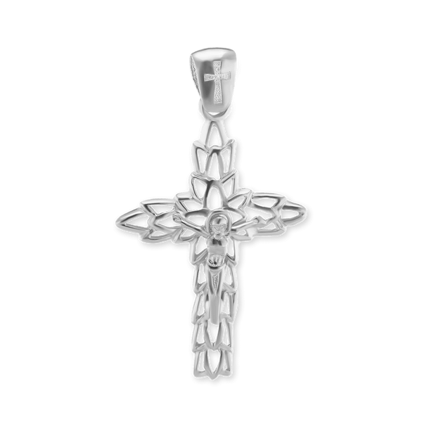 ITI NYC Filigree Olive Leaf Crucifix Pendant in Sterling Silver