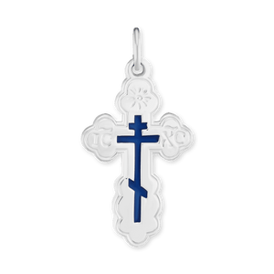 ITI NYC Orthodox Cross Pendant with Blue Enamel in Sterling Silver