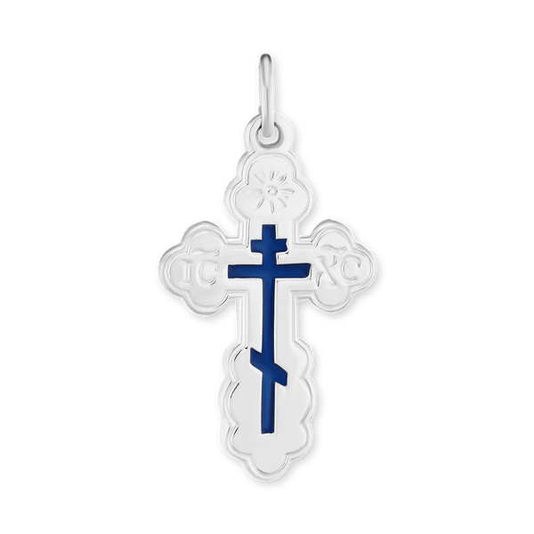 ITI NYC Orthodox Cross Pendant with Blue Enamel in Sterling Silver