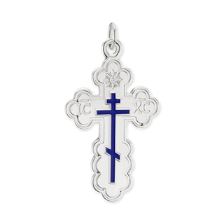 ITI NYC Orthodox Cross Pendant with Blue Enamel in Sterling Silver