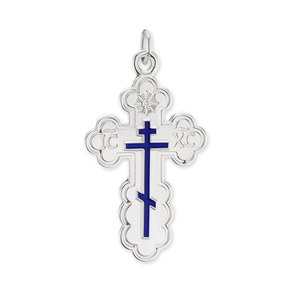 ITI NYC Orthodox Cross Pendant with Blue Enamel in Sterling Silver