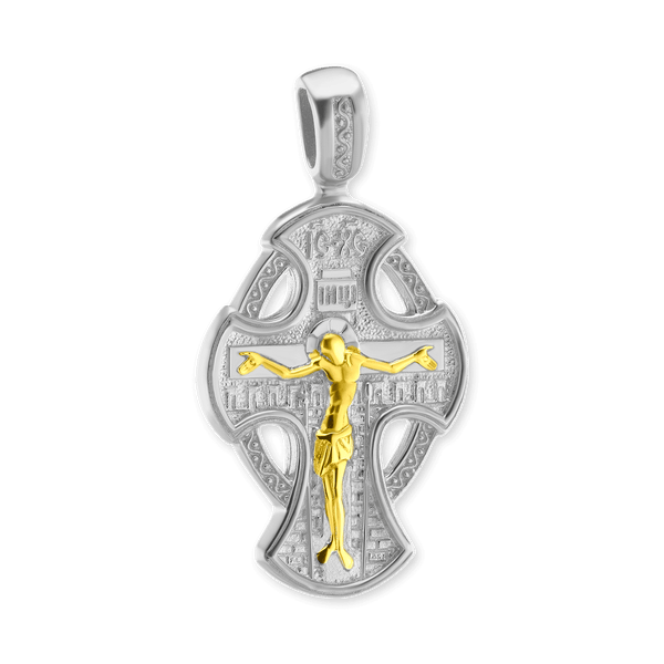 ITI NYC Byzantine Double-Sided Cross and Crucifix Pendant in Sterling Silver