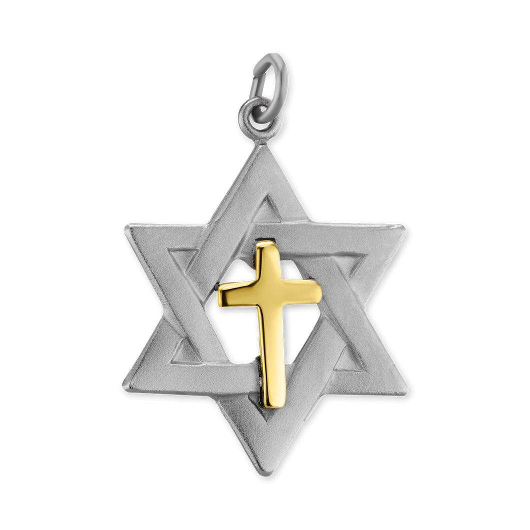 ITI NYC Two-Tone Star of David Pendant with Cross in Sterling Silver