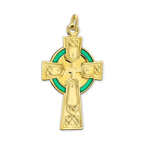 ITI NYC Celtic Cross Pendant with Green Enamel in Sterling Silver