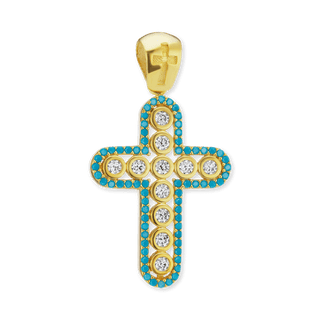ITI NYC Classic Cross Pendant with Light Blue Cubic Zirconia in Sterling Silver