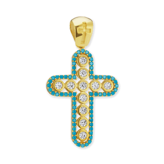 ITI NYC Classic Cross Pendant with Light Blue Cubic Zirconia in Sterling Silver