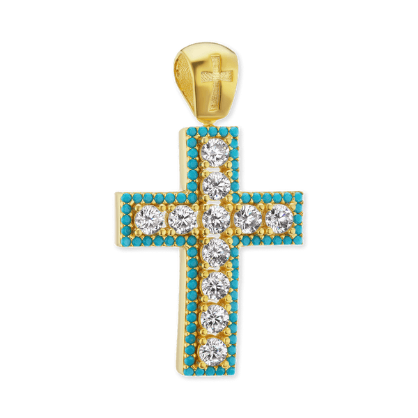 ITI NYC Classic Cross Pendant with Light Blue Cubic Zirconia in Sterling Silver