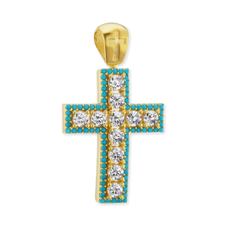 ITI NYC Classic Cross Pendant with Light Blue Cubic Zirconia in Sterling Silver