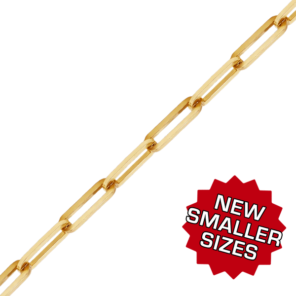 Bulk / Spooled Trace Elongated Paperclip Cable Chain in 14K & 18K Yellow Gold (1.30 mm - 7.80 mm)