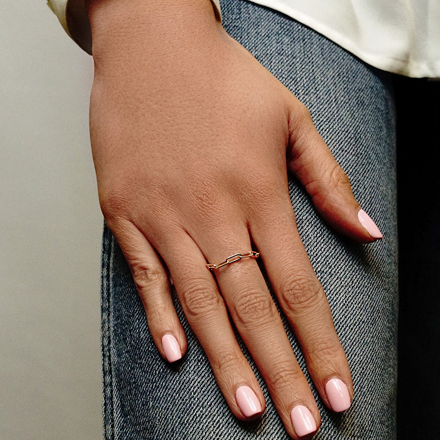 Tribeca Trace Paperclip Chain Ring in 14K Yellow Gold