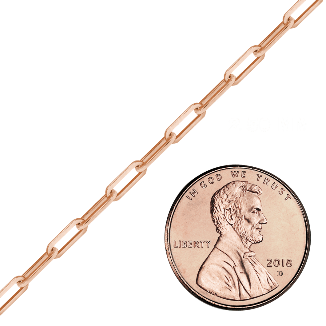 Bulk / Spooled Trace Elongated Paperclip Cable Chain in 14K Rose Gold (2.50 mm - 3.50 mm)