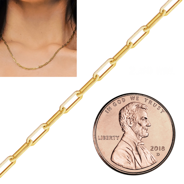 Bulk / Spooled Trace Elongated Paperclip Cable Chain in 14K & 18K Yellow Gold (1.70 mm - 7.80 mm)