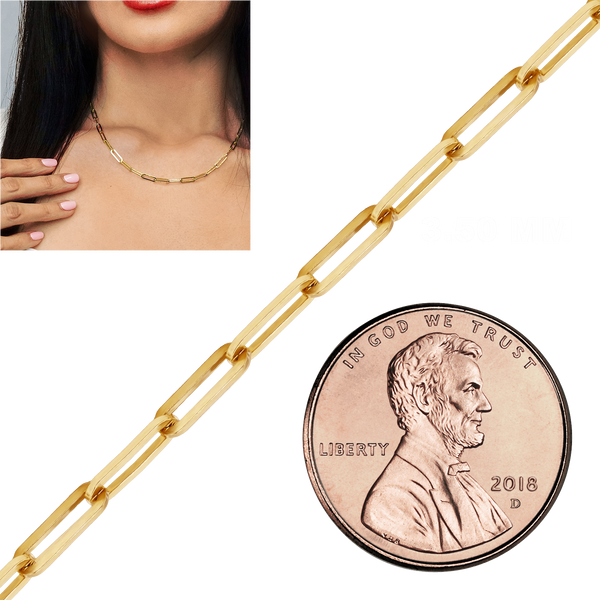 Bulk / Spooled Trace Elongated Paperclip Cable Chain in 14K & 18K Yellow Gold (1.30 mm - 7.80 mm)