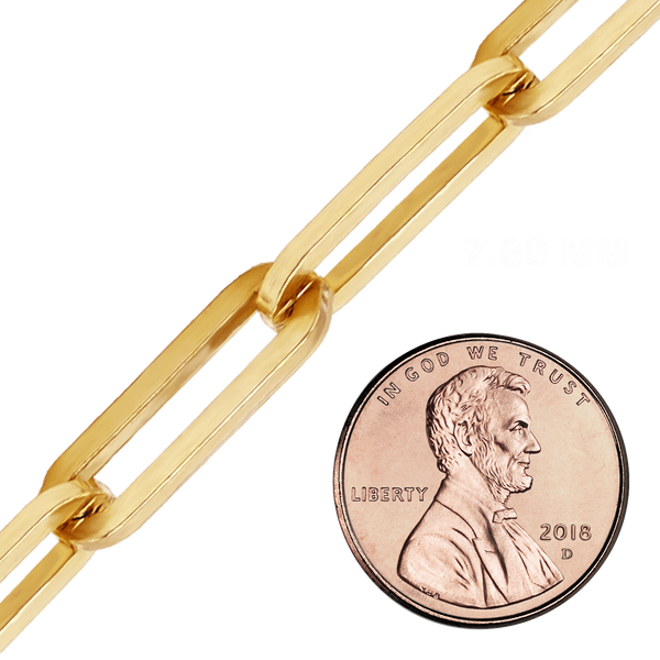 Bulk / Spooled Trace Elongated Paperclip Cable Chain in 14K & 18K Yellow Gold (1.30 mm - 7.80 mm)