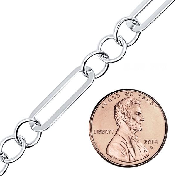 Bulk / Spooled Alternating Trace Elongated Paperclip Cable in Sterling Silver (3.50 mm - 5.00 mm)