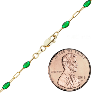 Finished Paperclip Cable with Green Emerald Enamel Anklet in 14K Gold-Filled