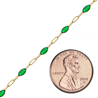 Bulk / Spooled Paperclip Cable with Green Emerald Enamel Chain in 14K Gold-Filled (1.60 mm)