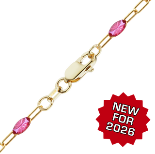 Finished Paperclip Cable with Ruby Red Enamel Bracelet in 14K Gold-Filled