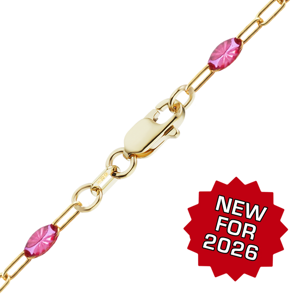 Finished Paperclip Cable with Ruby Red Enamel Bracelet in 14K Gold-Filled