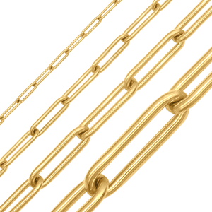 Bulk / Spooled Trace Elongated Paperclip Round Cable Chain in 14K Yellow Gold (2.50 mm - 7.80 mm)