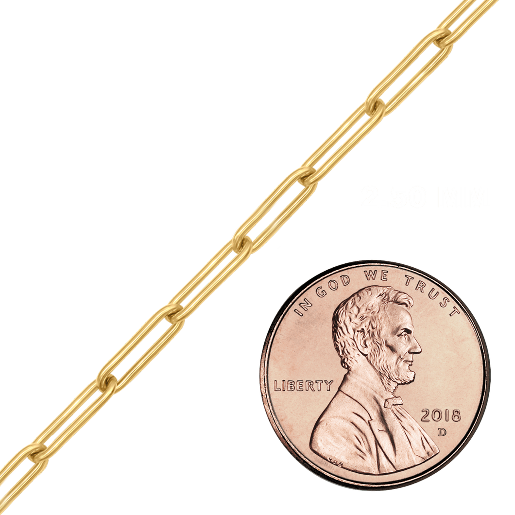 Bulk / Spooled Trace Elongated Paperclip Round Cable Chain in 14K Yellow Gold (2.50 mm - 7.80 mm)