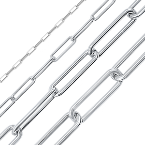 Bulk / Spooled Trace Elongated Paperclip Round Cable Chain in Sterling Silver (2.50 mm - 7.80 mm)