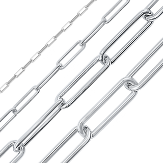 Bulk / Spooled Trace Elongated Paperclip Round Cable Chain in Sterling Silver (2.50 mm - 7.80 mm)