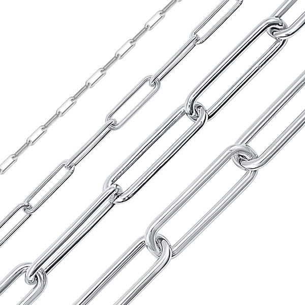 Bulk / Spooled Trace Elongated Paperclip Round Cable Chain in Sterling Silver (2.50 mm - 7.80 mm)