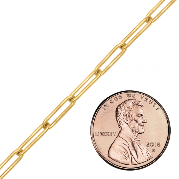 Bulk / Spooled Trace Elongated Paperclip Round Cable Chain in 14K Yellow Gold (2.50 mm - 7.80 mm)