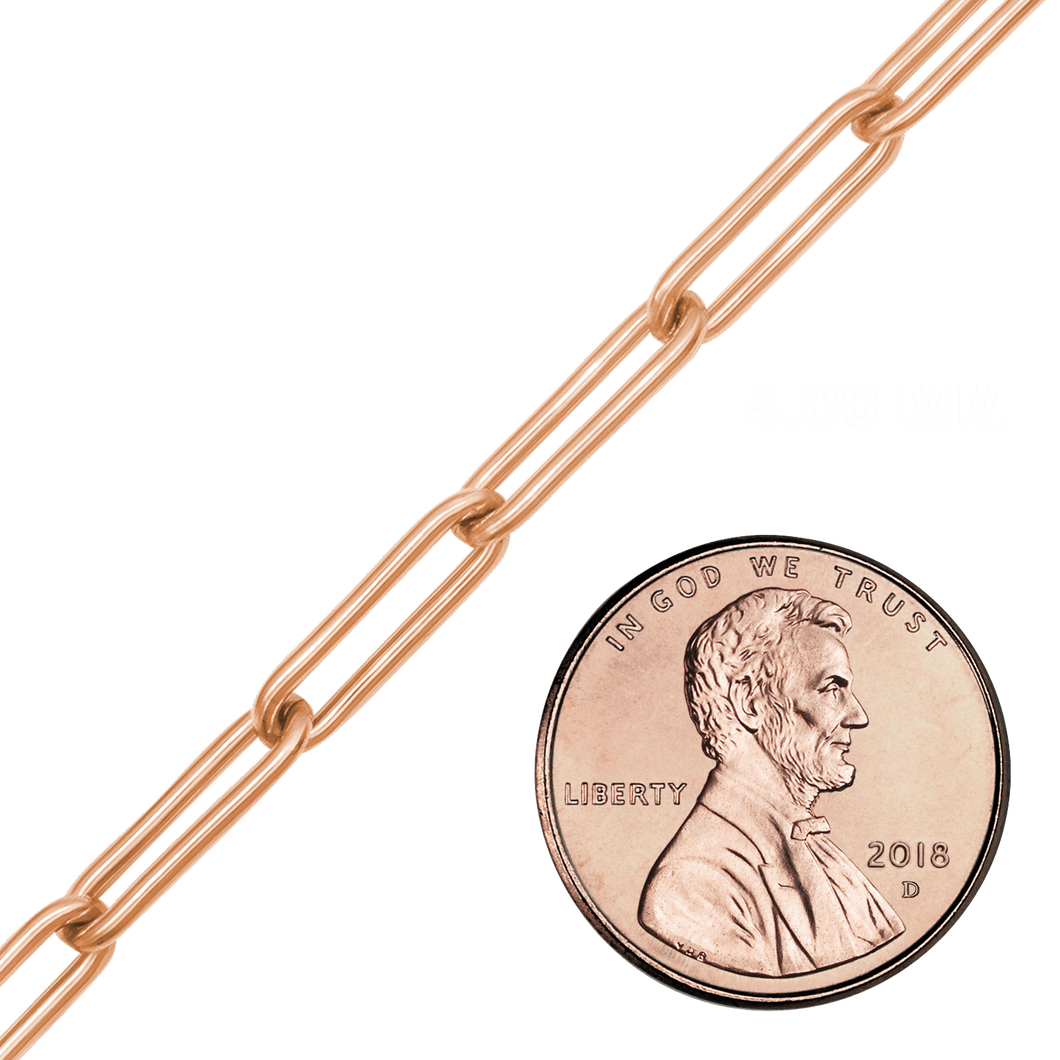 Bulk / Spooled Paperclip Cable Chain in 14K Rose Gold-Filled (4.00 mm)