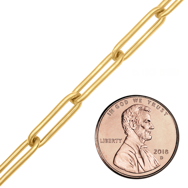 Bulk / Spooled Trace Elongated Paperclip Round Cable Chain in 14K Yellow Gold (2.50 mm - 7.80 mm)