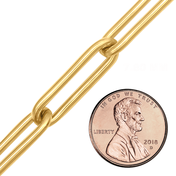 Bulk / Spooled Trace Elongated Paperclip Round Cable Chain in 14K Yellow Gold (2.50 mm - 7.80 mm)