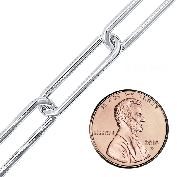 Bulk / Spooled Trace Elongated Paperclip Round Cable Chain in Sterling Silver (2.50 mm - 7.80 mm)