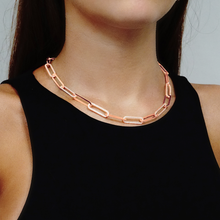 Load image into Gallery viewer, Tribeca Trace Paperclip Chain Necklace with Stones in Sterling Silver 18K Rose Gold Finish
