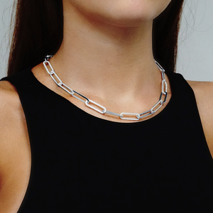 Tribeca Trace Paperclip Chain Necklace with Stones in Sterling Silver
