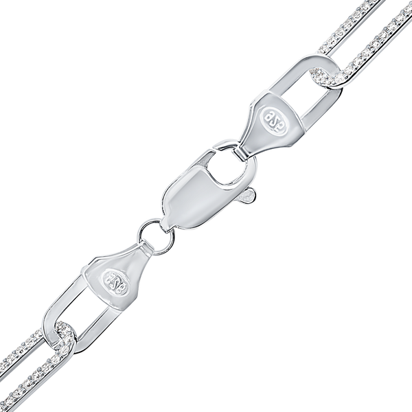 Tribeca Trace Paperclip Chain Necklace with Alternating CZ Stones in Sterling Silver