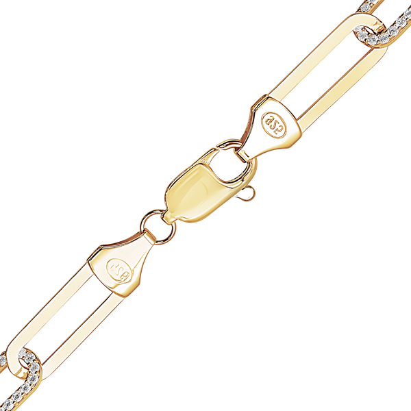 Tribeca Trace Paperclip Chain Necklace with Alternating CZ Stones in Sterling Silver 18K Yellow Gold Finish