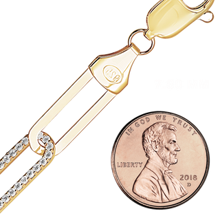 Tribeca Trace Paperclip Chain Necklace with Alternating CZ Stones in Sterling Silver 18K Yellow Gold Finish