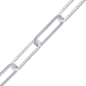 Bulk / Spooled Trace Elongated Paperclip Cable Chain with Stones in Sterling Silver (7.80 mm)
