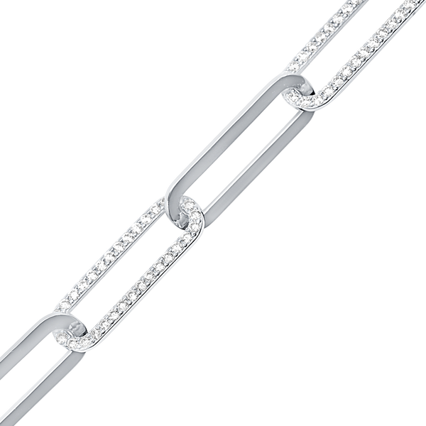 Bulk / Spooled Trace Elongated Paperclip Cable Chain with CZ Stones in Sterling Silver (7.80 mm)