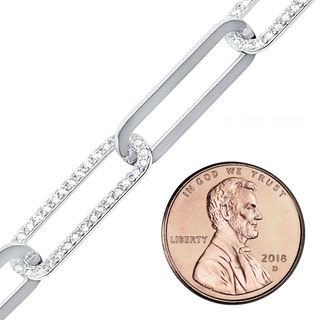 Bulk / Spooled Trace Elongated Paperclip Cable Chain with CZ Stones in Sterling Silver (7.80 mm)